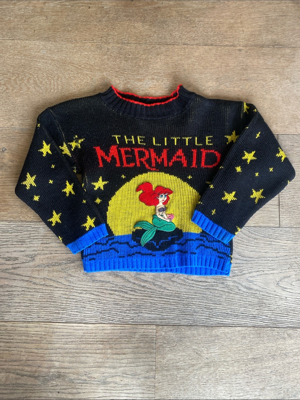 Vintage The Little Mermaid Disney Kids Sweater 4T 5T 80s 90s Novelty Knit Stars
